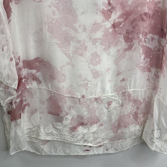 Lola Women's Silk Blend V-Neck 3/4 Sleeve Blouse Crochet Size S White/Rose NWT - Picture 3 of 10